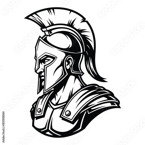 Black and white illustration of a roman soldier wearing a helmet  side view