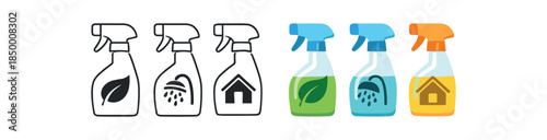 eco cleaning reusable spray bottle set kitchen bath floor arranged row