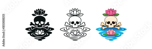 rebirth from bones skull reflection water replaced by blooming flower