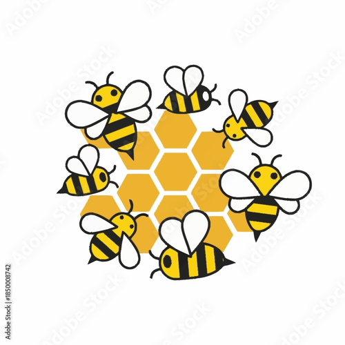 Cute Cartoon Bees Flying Around a Honeycomb.