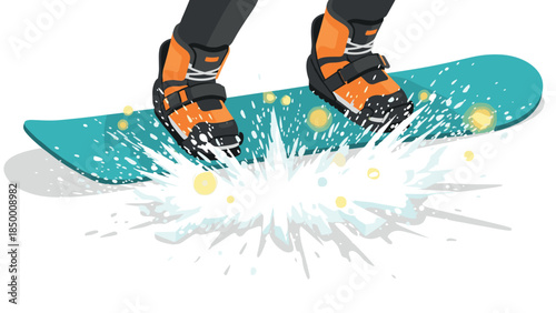 Vibrant snowboard splash with dynamic motion and bright colors