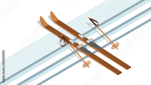 Isometric ski equipment on snow lines design