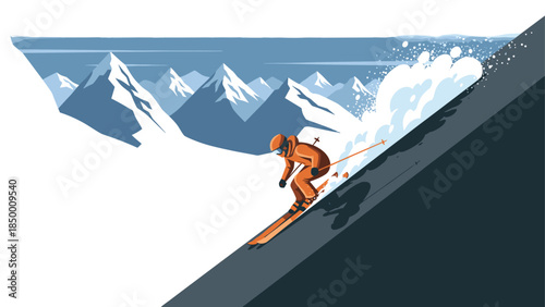 Dynamic skiing adventure: snowy mountain descent with bold alpine challenge
