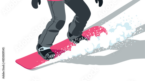 Dynamic snowboarder carving through fresh powder on a sunny day