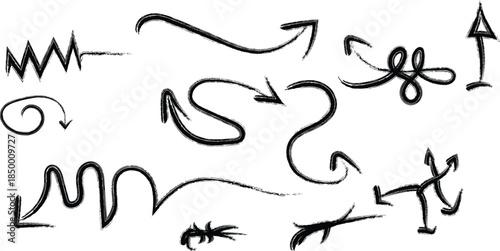 Collection of hand drawn arrows and swirling lines