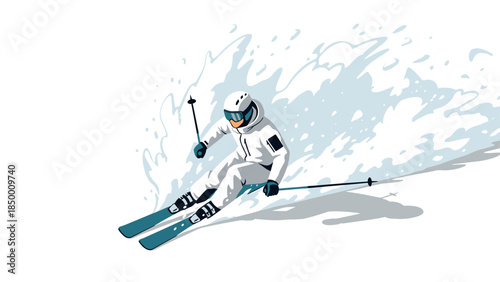 Dynamic skiing adventure with skier making sharp turn through snowy powder