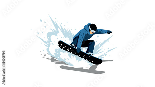 Dynamic snowboarding adventure with splash effect in minimalist style