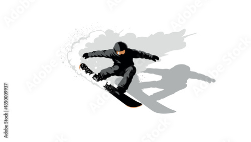 Dynamic snowboarding silhouette with shadow effect in action
