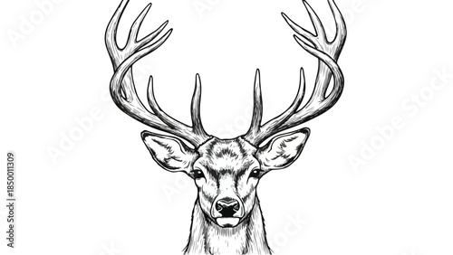 Portrait of a majestic stag deer with large antlers in vector sketch style