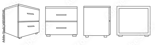 bedside tabel front ,back ,side, upper view vector for interior design element and graphic ressources