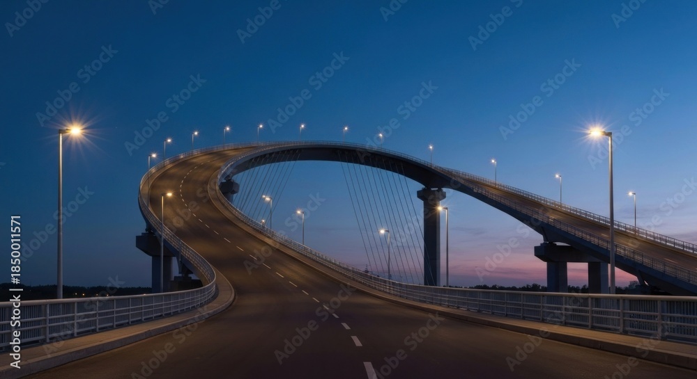 Fototapeta premium Modern bridge at twilight, curved roadway