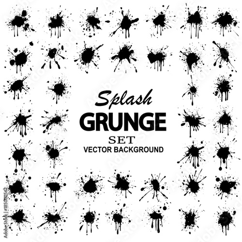 Black ink blots, stains, blobs, drops. Abstract messy spatter texture vector set