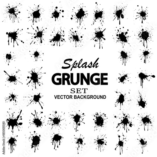 Black ink blots, stains, blobs, drops. Abstract messy spatter texture vector set