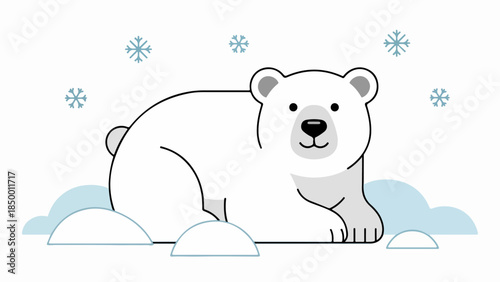 Playful cartoon polar bear resting on ice floes in a winter scene