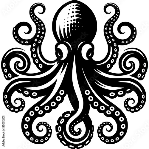 Tribal octopus vector illustration with abstract floral butterfly pattern