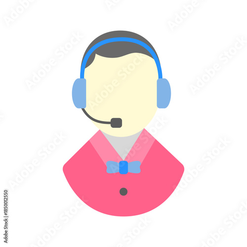 Flat customer service icon wearing headset and microphone, clean support avatar for call center, helpdesk, online support, customer care, and business communication use.