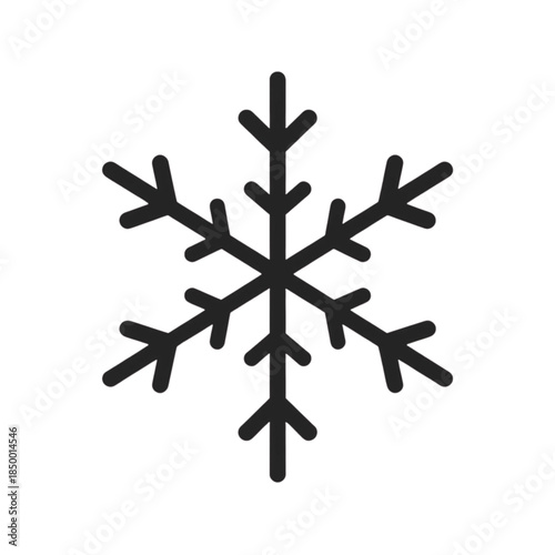 geometric black snowflake icon in clean minimalist style with sharp symmetrical lines. Ideal for winter themes, holiday UI, Christmas graphics, cold season designs, and festive apps