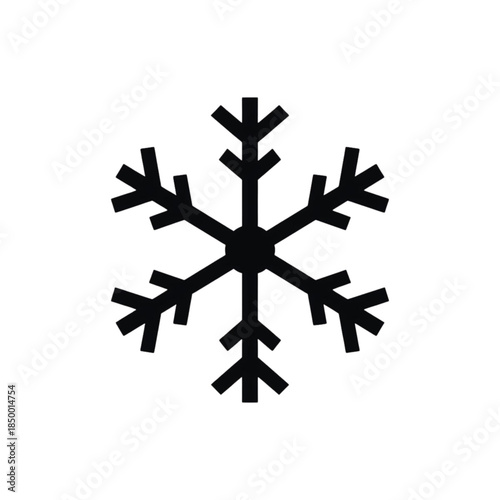 geometric black snowflake icon in clean minimalist style with sharp symmetrical lines. Ideal for winter themes, holiday UI, Christmas graphics, cold season designs, and festive apps