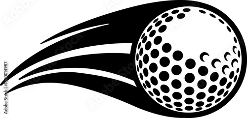 Black Golf Ball Flat Style Vector Icon Sports Motion Symbol and Dynamic Outline Graphic Featuring Flying Ball, Speed Trail and Swing Action Elements