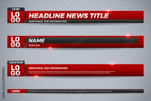 set red broadcast lower third overlay for business channel
