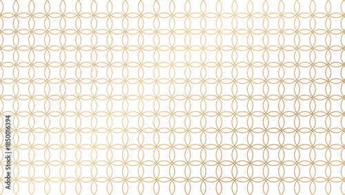 Elegant golden geometric pattern with interconnected circles on a white background, creating a luxurious and seamless design.