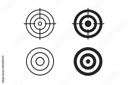 Set of four target icons, including line art and solid fill designs for precision and focus