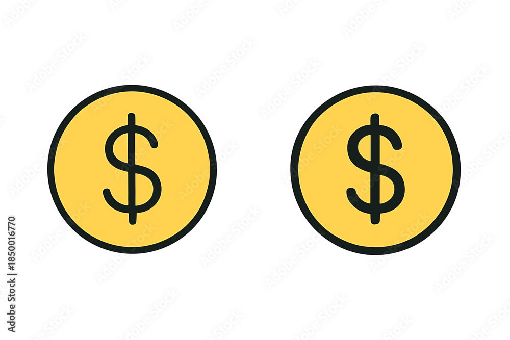 Fototapeta premium Two yellow coins with dollar signs, representing money and finance