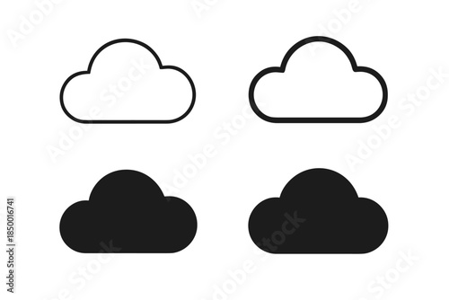 Set of cloud icons in outline and solid black on a white background