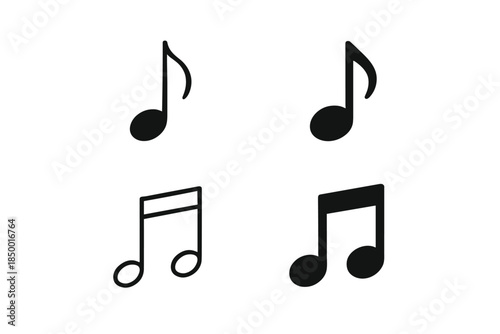 Collection of four different musical note icons on a white background