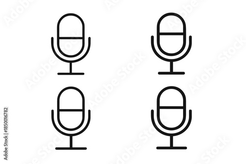 Collection of four simple black microphone icons on a white background