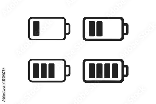 Set of four battery charge level indicators from empty to full