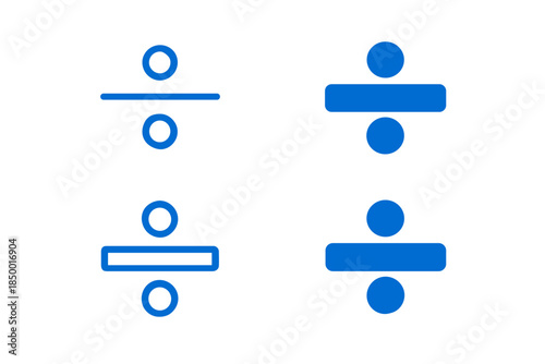 Collection of blue division symbols and mathematical operators on a white background