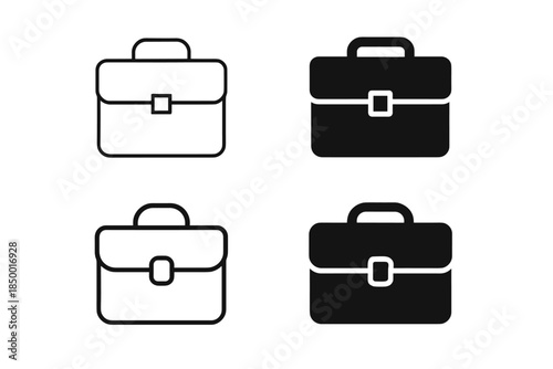 Set of two briefcase icons in outline and solid fill styles on white background