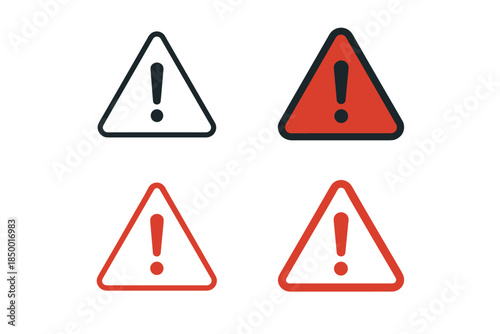 Set of four warning signs with exclamation marks in triangles, two red and two outlined Free Download Set of four warning signs with exclamation marks in triangles, two red and two outlined - GFXLoad