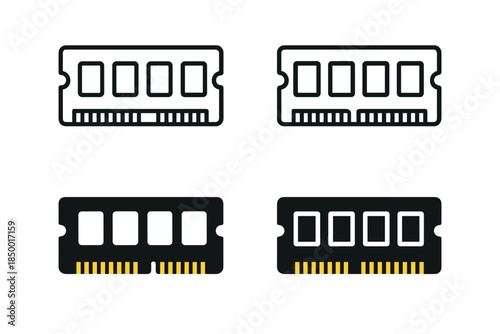 Computer RAM modules icons set, representing memory for desktop and laptop computers