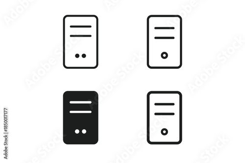 Set of four computer tower icons in outline and solid fill styles