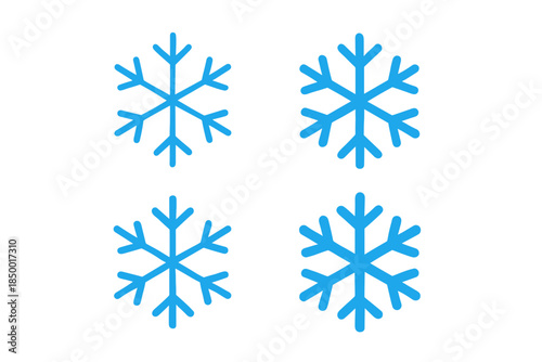 Collection of four blue snowflake icons on a white background