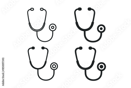 Set of four stethoscope icons in a clean, modern line art style on a white background