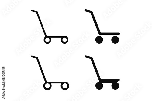 Set of four simple trolley icons with different styles and fill options