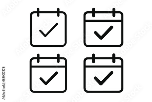 Four simple calendar icons with checkmarks indicating completed tasks or events
