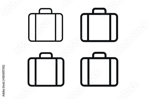 Four identical black outline suitcase icons arranged in a two by two grid on a white background