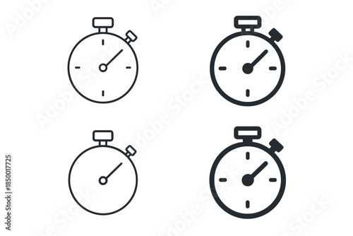 Set of four stopwatch icons in outline and filled styles for time measurement