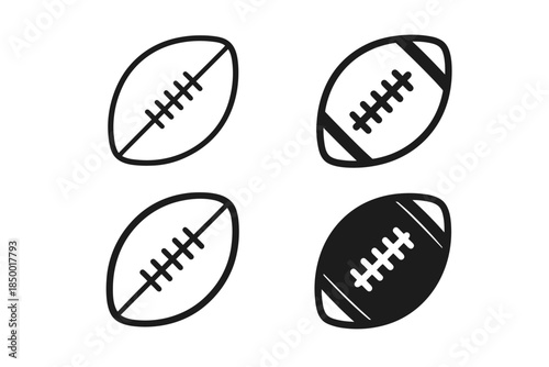 Set of four American football icons, two in outline and two solid black