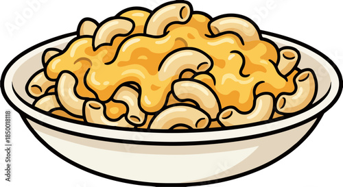 Cartoon Bowl of Macaroni Pasta with Melted Cheese Sauce