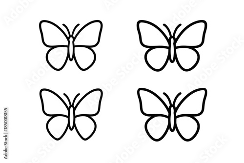 Four simple black line art butterfly icons arranged in a grid on a white background