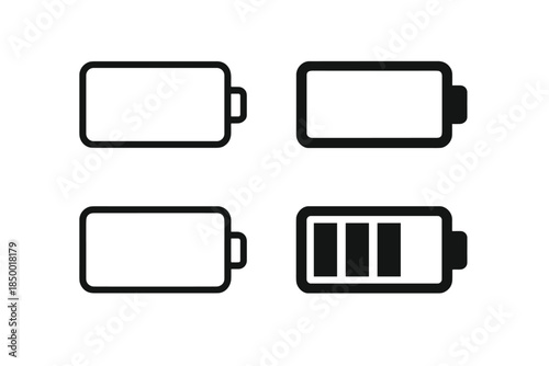 Set of four battery icons showing different charge levels from empty to full