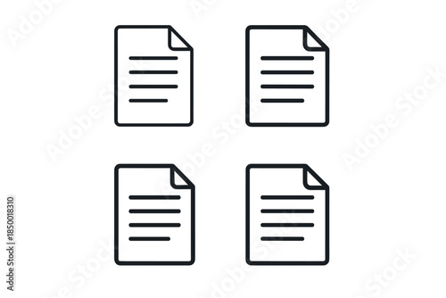 Set of four simple document icons with lines representing text on a white background