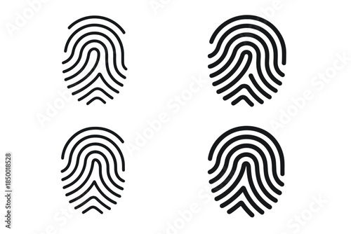 Four black fingerprint icons arranged in a grid on a white background