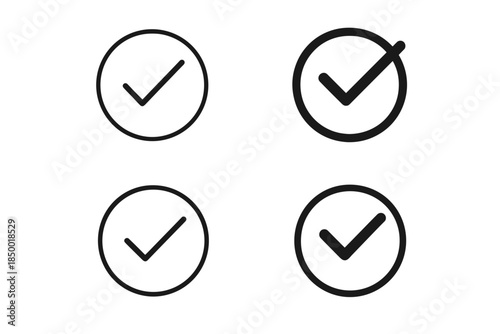 Set of four simple checkmark icons in circles, representing approval and confirmation