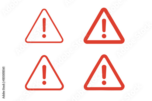 Set of four red warning triangle icons with exclamation marks on a white background